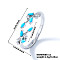 Exquisite Brass Cubic Zirconia Willow Leaf Cuff Rings for Women, Platinum, Deep Sky Blue, Inner Diameter: 17mm