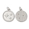Eco-Friendly Brass Micro Pave Clear Cubic Zirconia Pendants, with Jump Ring, Lead Free & Cadmium Free, Flat Round with Star, Platinum, 19x16x2mm, Hole: 3mm
