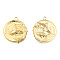 Ion Plating(IP) 201 Stainless Steel Pendants, Flat Round with Wolf, Real 18K Gold Plated, 30x25.5x3mm, Hole: 2.5mm