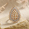 Teardrop Plastic Imitation Pearl & Rhinestones Finger Rings, Alloy Adjustable Rings, Light Gold, Inner Diameter: 17mm