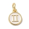 Real 18K Gold Plated Brass Enamel Charms, with Jump Ring, Long-Lasting Plated, Lead Free & Cadmium Free, Flat Round with Gemini Charms, White, 10x8x1mm, Hole: 4mm