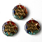 Flat Round Epoxy Resin Pendants, with Natural Amethyst & Lapis Lazuli & Sodalite & Green Aventurine & Tiger Eye & Carnelian & Red Jasper Chips inside, and Brass Sticker, Star of David Pattern, 39.5x35x10.5~11.5mm, Hole: 1.8mm