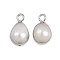 Natural Pearl Teardrop Charms, with Brass Findings, White, Platinum, 12.5~13.5x8~8.5x8mm, Hole: 1.8mm