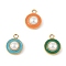 ABS Plastic Imitation Pearl Pendants, Flat Round, with  304 Stainless Steel Findings & Enamel, Vacuum Plating, Real 18K Gold Plated, Mixed Color, 17x13x6mm, Hole: 2.5mm