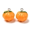 Opaque Resin Pendants, with Platinum Tone Iron Loops, Pumpkin Charms, Orange, 18.5x17x16.5mm, Hole: 2mm