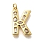 Brass Micro Pave Clear Cubic Zirconia Pendants, with Jump Ring, Lead Free and Cadmium Free, Long-Lasting Plated, Rack Plating, Letter Charms, Real 18K Gold Plated, Letter K, 20.5x13.5x2.7mm, jump ring: 5x1mm, 3mm inner diameter.