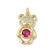 Brass Micro Pave Cubic Zirconia Pendants, Bear, Cadmium Free & Lead Free, Long-Lasting Plated, with Jump Ring, Medium Violet Red, 20x12x3mm, Hole: 3mm
