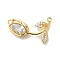 Brass Cubic Zirconia Rose Flower Connector Charms, Cadmium Free & Lead Free, Real 16K Gold Plated, Clear, 13.5x25x5.5mm, Hole: 1.2mm