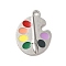 Graduation Season Alloy Enamel Pendants, Platinum, Palette, 25x18x2.5mm, Hole: 2mm