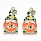 Alloy Enamel Pendants, Lead Free & Cadmium Free, Dwarf Charms, Golden, Coral, 30x15x1.2mm, Hole: 1.6mm..