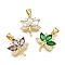 Brass Micro Pave Cubic Zirconia Pendants, Leaf, Rack Plating, Long-Lasting Plated, Lead Free & Cadmium Free, Real 18K Gold Plated, Mixed Color, 18x15.5x3mm, Hole: 5x3.5mm