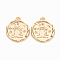 Brass Micro Pave Clear Cubic Zirconia Pendants, Nickel Free, Flat Round with Cat, Real 18K Gold Plated, 18x14x2mm, Hole: 1.4mm