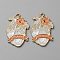 Alloy Enamel Pendants, Golden, Heart with Word Rose & Love Charm, Orange, 33.5x21x1.5mm, Hole: 2mm