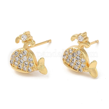 Серьги-гвоздики из латуни «кит» с фианитами EJEW-D061-42G-1