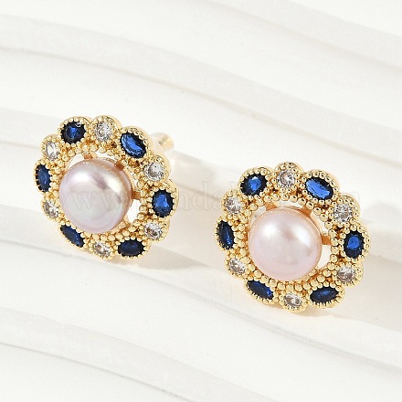 Серьги-гвоздики из латуни с имитацией жемчуга KK-D301-08G-1
