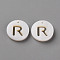 Natural Freshwater Shell Pendants, Flat Round with Letter, Letter.R, 12x1.5mm, Hole: 1mm