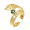 Rack Plating Brass Micro Pave Cubic Zirconia Open Cuff Rings for Women, Cadmium Free & Lead Free, Long-Lasting Plated, Snake, Real 18K Gold Plated, 16mm