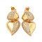 Heart Brass Pave Clear Cubic Zirconia Stud Earrings, Real 16K Gold Plated, 30x15.5mm