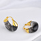 Brass Resin Hoop Earrings, Golden, Oval, Gray, 28x25mm