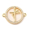 Rack Plating Brass Micro Pave Clear Cubic Zirconia Spanish Faith Cross Connector Charms, with Shell, Flat Round Links, Real 18K Gold Plated, Cadmium Free & Lead Free, Long-Lasting Plated, Word, 17x23x4mm, Hole: 1.4mm