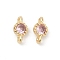 Brass Cubic Zirconia Flat Round Connector Charms, Rack Plating, Long-Lasting Plated, Light Gold, Pink, 9x4.5~5x3mm, Hole: 1mm