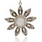 Antique Silver Plated Alloy Cat Eye Flower Big Pendants, with Crystal Rhinestone, WhiteSmoke, 63x58x12mm, Hole: 3mm