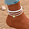 Bohemian Polymer Clay Heishi Beaded Heart Stretch 3 Layer Anklets, with Glass Seed Beads and Imitation Pearl Beads, White, Inner Diameter: 2-1/2 inch(65mm), 3pcs/set