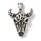 304 Stainless Steel Pendants, Cattle Charm, Antique Silver, 36x31x13.5mm, Hole: 7.5x3.5mm