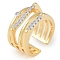 Brass Micro Pave Clear Cubic Zirconia Open Cuff Ring, Wide Band Ring for Women, Cadmium Free & Lead Free, Real 18K Gold Plated, Adjustable