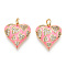 Real 18K Gold Plated Brass Micro Pave Clear Cubic Zirconia Pendants, Cadmium Free & Nickel Free & Lead Free, with Jump Ring & Enamel, Heart Charms, Pink, 17x16.5x4mm, Hole: 3.5mm