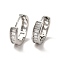 Clear Cubic Zirconia Rectangle Hoop Earrings, Ion Plating(IP) Brass Hollow Out Heart Earrings for Women, Real Platinum Plated, 14.5x16x4mm, Pin: 0.8mm