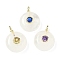 Natural Quartz Crystal Flat Round Pendants, Rock Crystal Charms with Brass Micro Pave Cubic Zirconia Findings, Golden, The Color Of Zircon Is Random, 18.5x14x8mm, Hole: 2x1mm