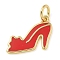 Rack Plating Brass Enamel Charmss, with Jump Ring, Long-Lasting Plated, Lead Free & Cadmium Free, Real 18K Gold Plated, High-heeled Shoes Charm, Red, 10x14x1mm, Hole: 3mm