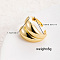 Brass Cuff Rings for Women, Golden, Inner Diameter: 16mm~18mm