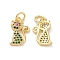 Brass Micro Pave Cubic Zirconia Pendants, Cadmium Free & Nickel Free & Lead Free, with Jump Ring, Real 18K Gold Plated, Cat Charms, Colorful, 14x9x2mm, Jump Ring: 5x0.8mm, Inner Diameter: 3.2mm