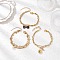 3Pcs 3 Styles 304 Stainless Steel Multi-layered Bracelets, Brass and 201 and Alloy Stainless Steel Charm Bracelets for Women, Mixed Color, 7-3/4 inch(19.6cm)~8 inch(20.2cm), 1pc/style