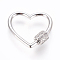 Brass Micro Pave Cubic Zirconia Screw Carabiner Lock Charms, for Necklaces Making, Quick Links, Heart, Clear, Platinum, 23x23x2~5.5mm