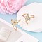 Brass Micro Pave Cubic Zirconia Cuff Rings for Women, Bird, Real 18K Gold Plated, 17mm