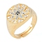 Sun with Eye Brass Micro Pave Clear Cubic Zirconia Adjustable Rings for Women, Cadmium Free & Lead Free, Real 18K Gold Plated, 15mm, US Size 7 1/4(17.5mm)