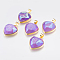 Electroplated Natural Quartz Crystal Pendants, with Brass Finding, Heart, Faceted, Golden, Medium Orchid, 22x19.5~20x7~8mm, Hole: 4x5mm