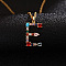 Brass Pave Colorful Cubic Zirconia Initial Pendant Necklaces for Women, Golden, Letter E, 19.69 inch(50cm)