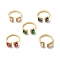 Ion Plating(IP) Cubic Zirconia Rectangle Open Cuff Ring, Real 18K Gold Plated Brass Jewelry for Women, Cadmium Free & Lead Free, Mixed Color, US Size 5 3/4(16.3mm)