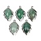 Natural Green Strawberry Quartz Faceted Leaf Pendants, Rack Plating Brass Charms, Platinum, 23x13.5x5.5mm, Hole: 1.2mm
