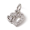 Brass Micro Pave Clear Cubic Zirconia Charms, Cadmium Free & Lead Free, with Open Jump Rings, Heart with Bear, Platinum, 8x8x2mm, Hole: 2.7mm