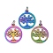 304 Stainless Steel Pendants, with Jump Ring, Laser Cut, Flat Round with Tree of Life Charm, Rainbow Color, 18.5x16x1mm, Hole: 3mm