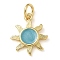 Rack Plating Brass Enamel Charms, with Jump Ring, Long-Lasting Plated, Lead Free & Cadmium Free, Sun Charms, Real 18K Gold Plated, Turquoise, 14.5x12x2mm, Hole: 3mm