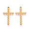 304 Stainless Steel Pendants, Ion Plating(IP), Cross Charms, Real 18K Gold Plated, 33x18x3mm, Hole: 1.6mm