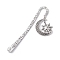 Tibetan Style Alloy Moon & Sun Pendant Bookmarks, Flower Pattern Hook Bookmarks, Antique Silver, 124mm