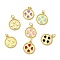 Brass Enamel Pendants, Flat Round with Heart Charms with Jump Rings, Lead Free & Cadmium Free, Long-Lasting Plated, Rack Plating, Real 18K Gold Plated, Mixed Color, 17.5x15x2mm, Hole: 3.4mm