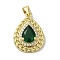 Brass Micro Pave Cubic Zirconia Pendants, with Glass, Cadmium Free & Nickel Free & Lead Free, Real 18K Gold Plated, Teardrop, Green, 21.5x16x6mm, Hole: 3.5x3mm